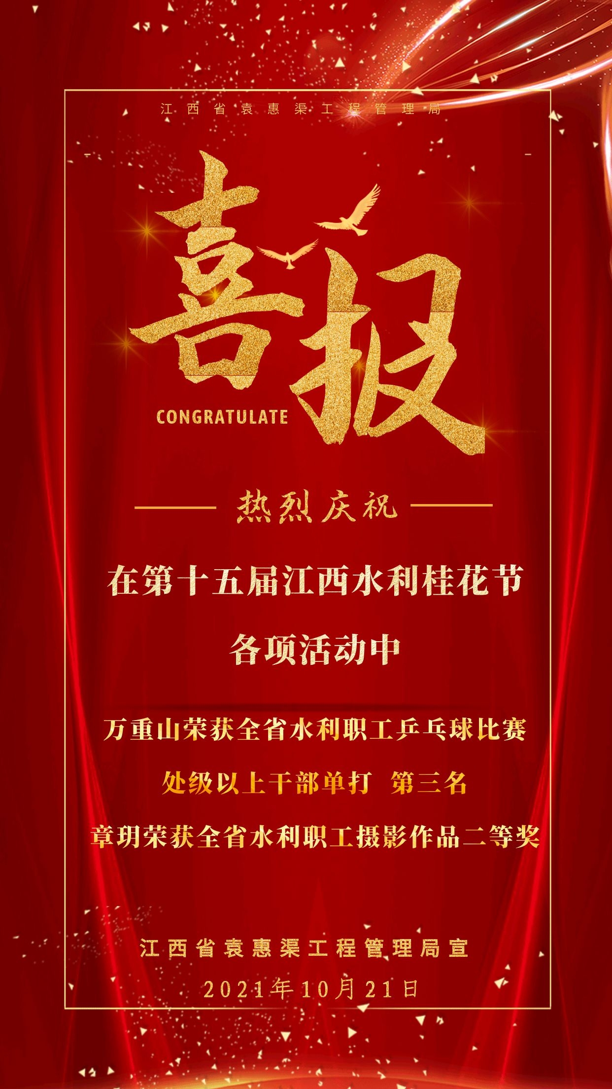 喜报：省袁管局在第十五届江西水利桂花节各项活动中获好成绩